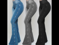 High waist elastic mop flared jeans ladies trousers
